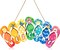 Summer Slippers Hanging Sign Shape Welcome Hello Flip Flop Wooden Door Plaque Rustic Wall Sign Yard Indoor Outdoor Garden Decoration with Rope